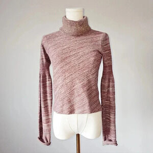 Diesel cropped turtleneck sweater Size m maroon gold wool blend